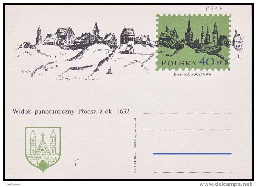 Poland 1971, Postal Stationery "Tourism - Plock" Cp.485, Mint - Stamped Stationery