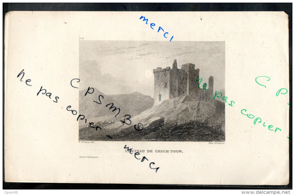 Eaux Fortes - N° 076 - CHATEAU DE CRICH TOUN - Comté D´ Haddington - FA Pernot Del. / Alex Le Petit Sc. - Prints & Engravings