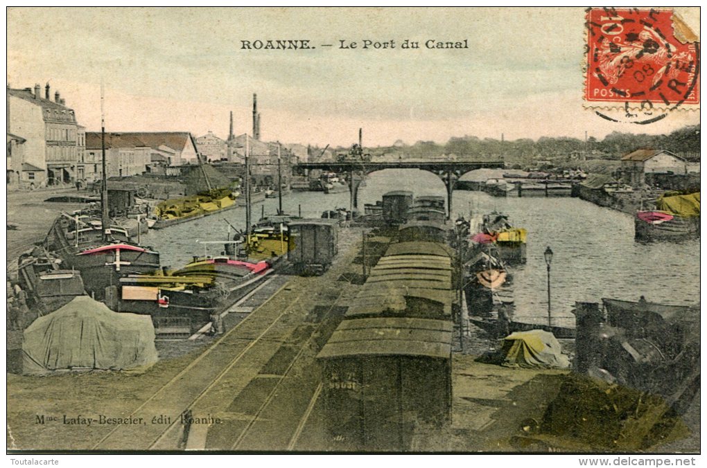 CPA 42 ROANNE LE PORT DU CANAL 1908 - Roanne