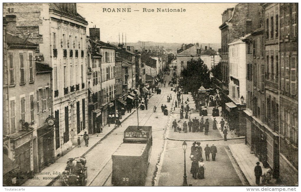 CPA 42 ROANNE RUE NATIONALE 1918 - Roanne