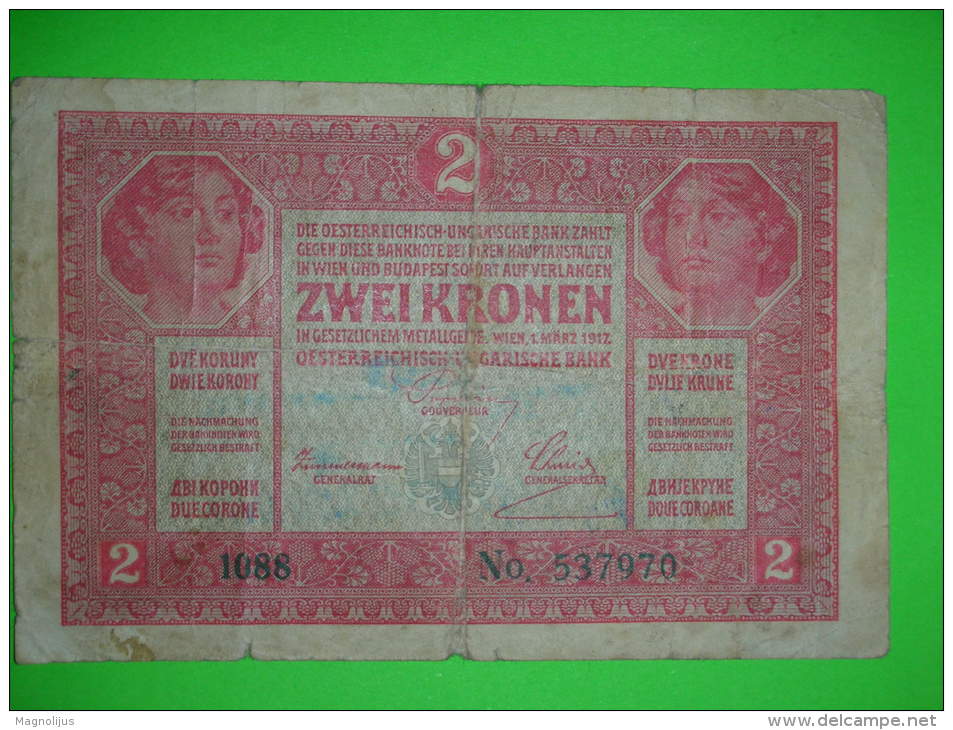 R!,Austria-Hungary Monarchy,zwei Kronen,2 Ket Korona,1917.,seal,stamp,banknote,bill,paper Money,geld - Autriche