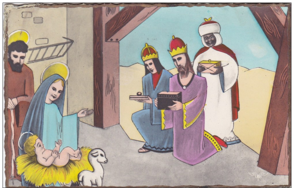 CARTE POSTALE ILLUSTRATION CRECHE NOEL JESUS ROI MAGE BEAU VISUEL A VOIR 1960 - Jesus