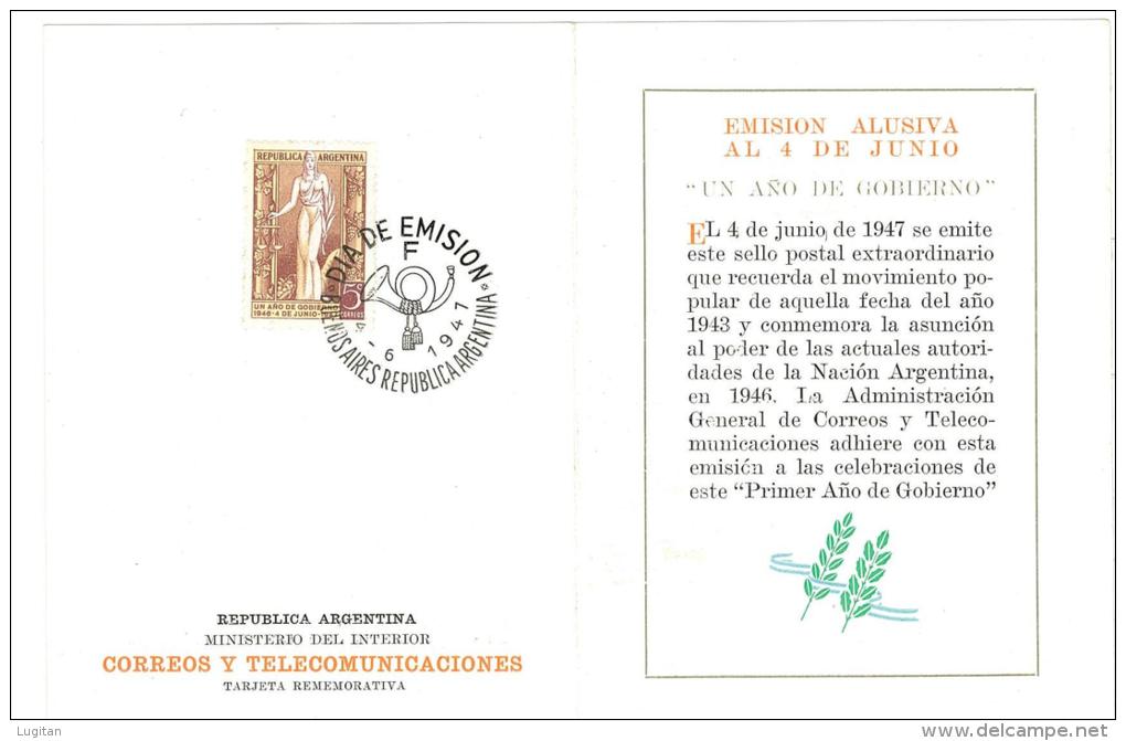 FD CARD NON COMUNE - ANNULLO SPECIALE  EMISSIONE COMMEMORATIVA DEL 4 GIUGNO - UN ANNO DI GOVERNO - ANNO 1947 - #014545 - FDC