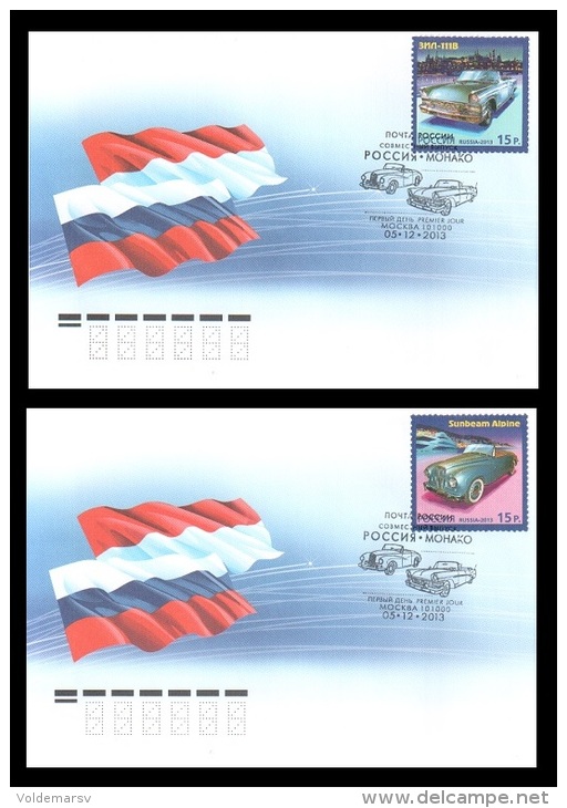 FDC Russia 2013 Mih. 2000/01 History Of Automobile Production. Cars (joint Issue Russia-Monaco) (canc. In Moscow) - FDC