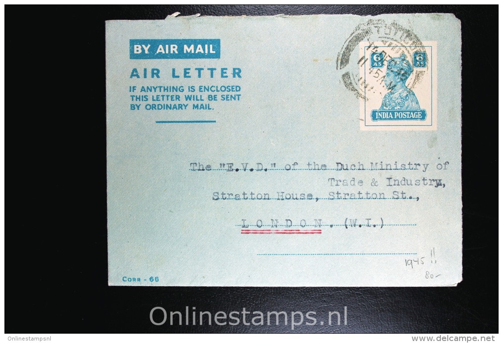 India: 1945 Airletter Tuticorin To Dutch Government In Exile In London - 1936-47 King George VI