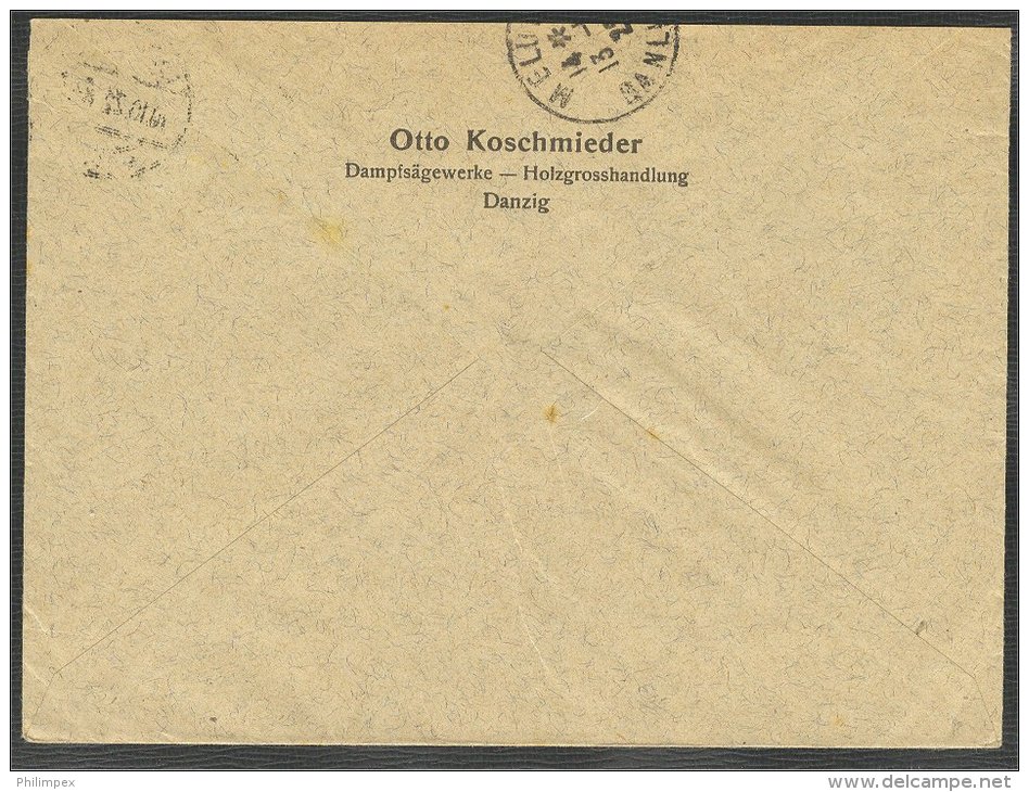 GERMANY, DANZIG, 20 Pfennig PROVISIONAL 1922, ON COVER TO FRANCE - Storia Postale