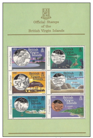 Virgin Isl,  Scott 2017 # 489a,  Issued 1985,  M/S Of 6,  NH,  Cat $ 6.50,  Coins - British Virgin Islands