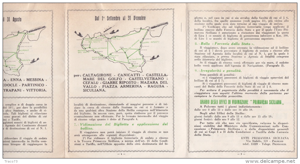 TESSERA PER USUFRUIRE DELLE RIDUZIONI FERROVIARIE PER LA SICILIA - PRIMAVERA SICILIANA  7 .2. 1938  /  ROMA - PALERMO - Europa