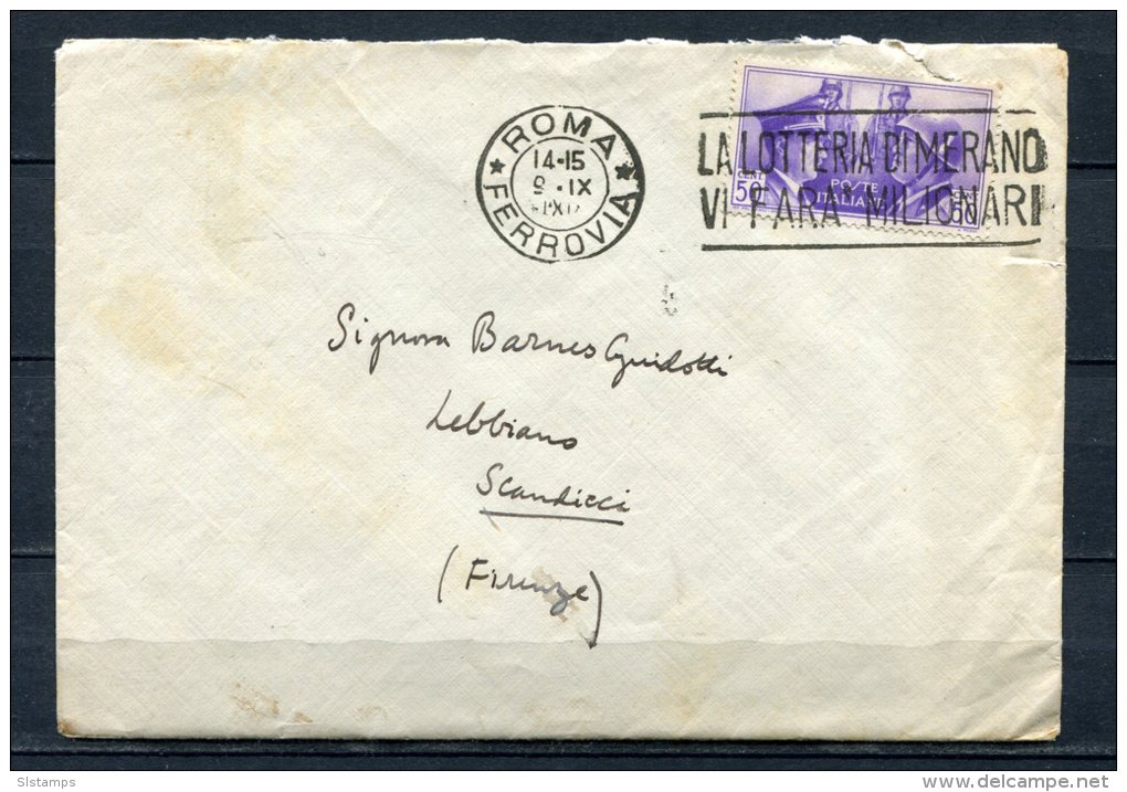 Italy 1941  Cover  Roma -Firenze  WWII Single Usage - Autres & Non Classés