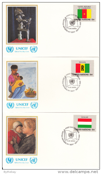 United Nation New York Set Of 16 Unaddressed FDCs 1980 Flag Series Scott #325-#340 - Enveloppes