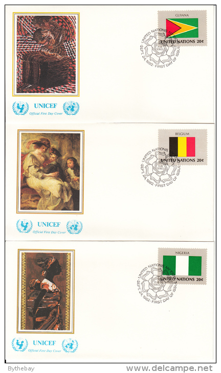 United Nation New York Set Of 16 Unaddressed FDCs 1982 Flag Series Scott #374-#389 - Enveloppes