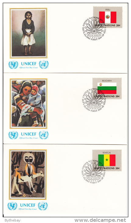 United Nation New York Set Of 16 Unaddressed FDCs 1983 Flag Series Scott #399-#414 - Enveloppes