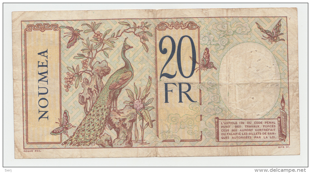 New Caledonia Noumea 20 Francs 1929 VF P 37a  37 A - Nouméa (New Caledonia 1873-1985)