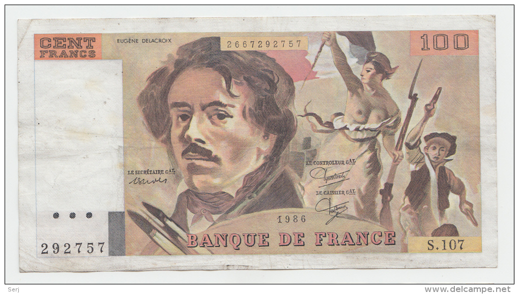 France 100 Francs 1986 VF CRISP Banknote P 154b - 100 F 1978-1995 ''Delacroix''