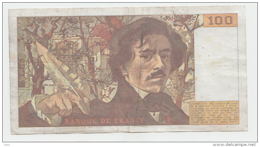 France 100 Francs 1986 VF CRISP Banknote P 154b - 100 F 1978-1995 ''Delacroix''