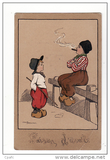 Carte 1920 Signée Parkinson : Enfants En Sabots ,fume Un Cigare - Parkinson, Ethel