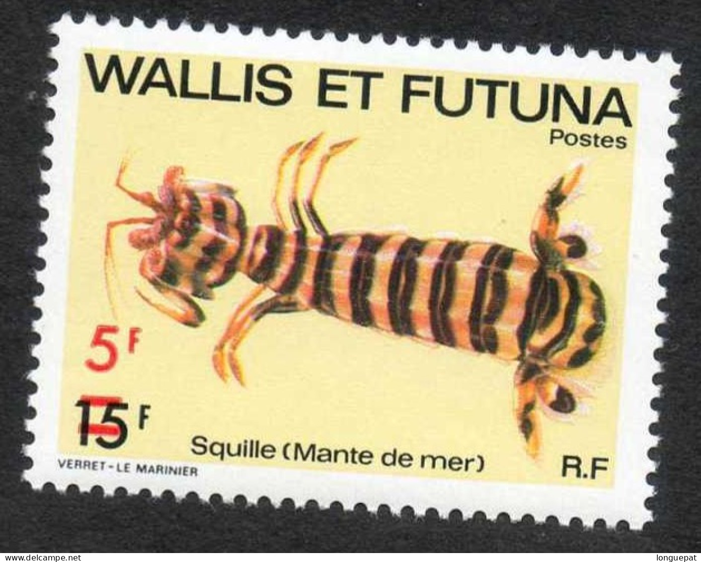 Wallis Et Futuna : Squille  Ou Mante De Mer (Odontodactylus Scyllarus) - Crustacées - Faune Du Pacifique Sud - Surchargé - Unused Stamps