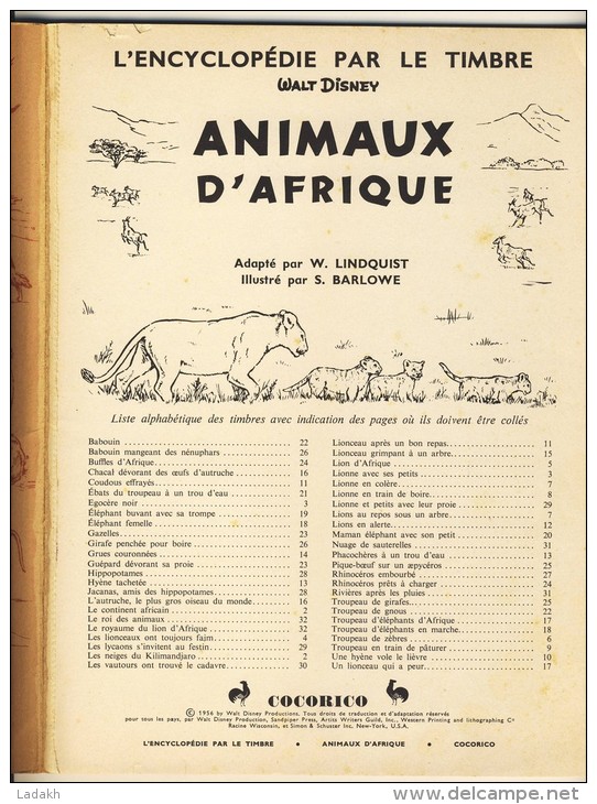 ENCYCLOPEDIE PAR LE TIMBRE 1956 N° 34 # WALT DISNEY # COCORICO #ALBUM ANIMAUX D'AFRIQUE 48 CHROMOS # - Albums & Catalogues