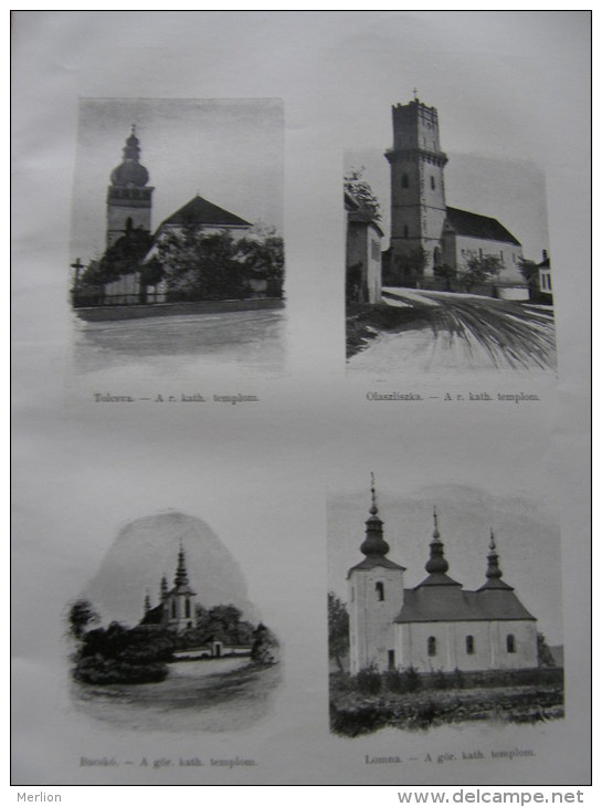 Tolcsva -Olaszliszka-Bacskó -BaÄkov-Lomna- Lomné -Zemplín-ZEMPLÉN Hungary-Slovakia Ca 1900  Print -1.ZEMP.71 - Estampes & Gravures