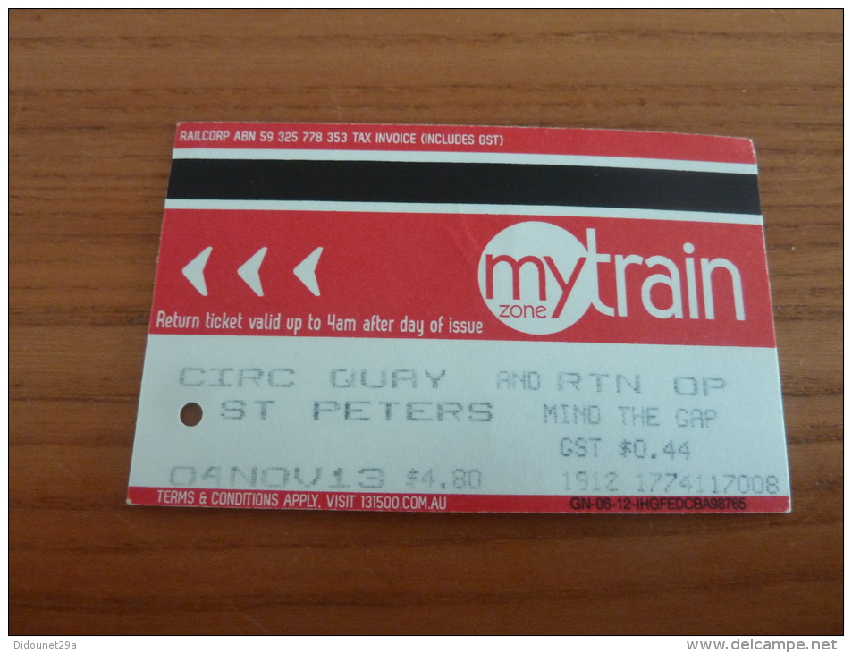 Ticket De Transport (train) "mytrain - ST PETERS" NSW GOVERNMENT Sydney - AUSTRALIE - Mundo