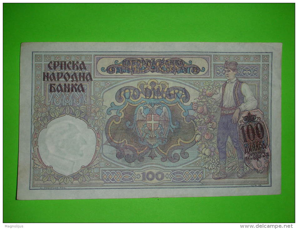 Yugoslavia Kingdom,Serbia,German Occupation WWII,100 Dinar 1941.,overprinted,banknote,paper Money,bill,geld,vintage - Serbia