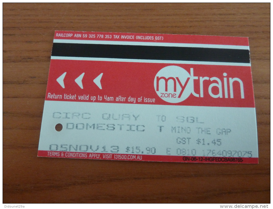 Ticket De Transport (train) "mytrain - DOMESTIC" NSW GOVERNMENT Sydney - AUSTRALIE - Monde