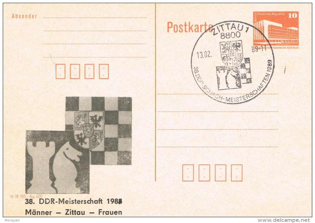 6157. Entero Postal ZITTAU (Alemania DDR) 1989, Ajedrez, Chess, Schach - Postcards - Used