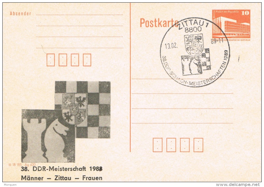 6157. Entero Postal ZITTAU (Alemania DDR) 1989, Ajedrez, Chess, Schach - Postales - Usados