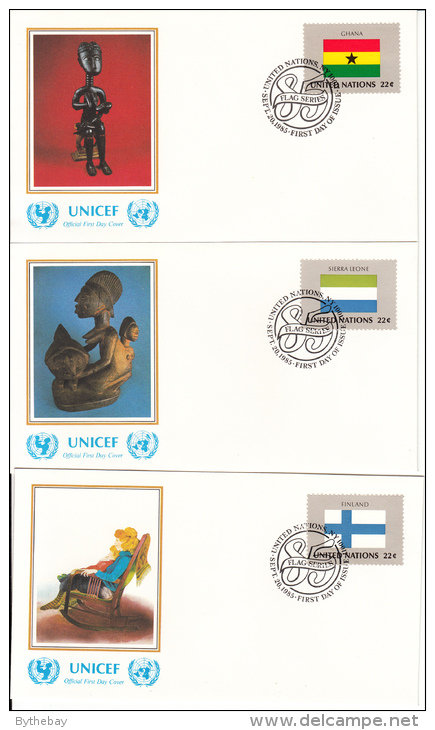 United Nation New York Set Of 16 Unaddressed FDCs 1986 Flag Series Scott #477-#492 - FDC