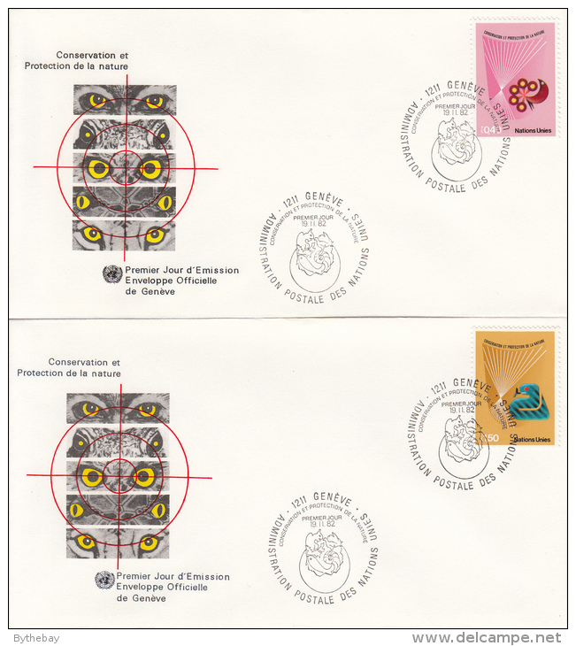 United Nation Geneva  FDCs Scott #111-#112 Set Of 2 Bird, Reptile - Conservation And Nature Protection - FDC