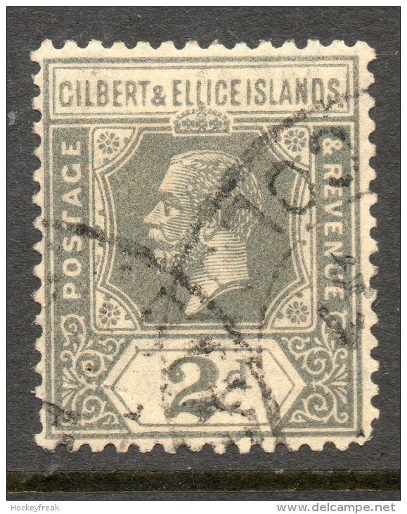 Gilbert & Ellice Islands 1922- 2d Slate-grey Wmk Multi Script CA SG30 VGU Cat £45 SG2020 - See Full Description Below - Gilbert & Ellice Islands (...-1979)