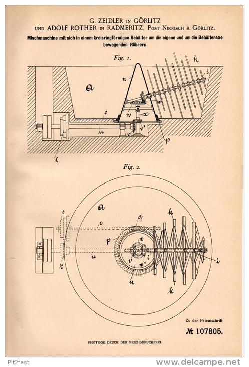 Original Patentschrift - G. Zeidler Und A. Rother In Görlitz Und Radmeritz , 1898 , Mischer , Radomierzyce , Nikrisch - Maschinen