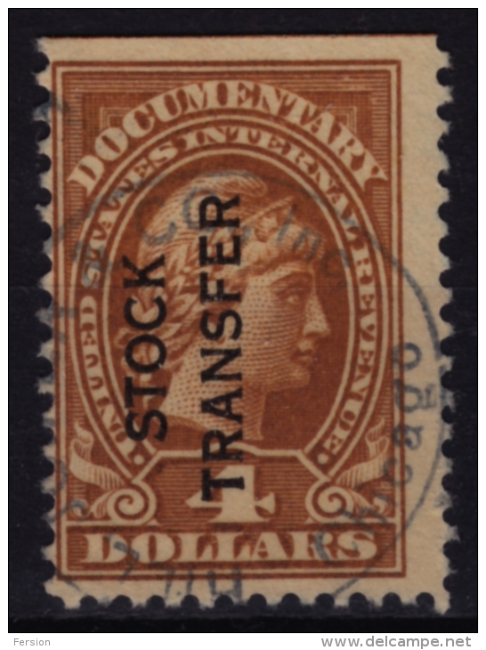 USA - U.S. Internal Revenue, Documentary  Stock Transfer -  Revenue Tax Stamp - USED - Overprint - Steuermarken