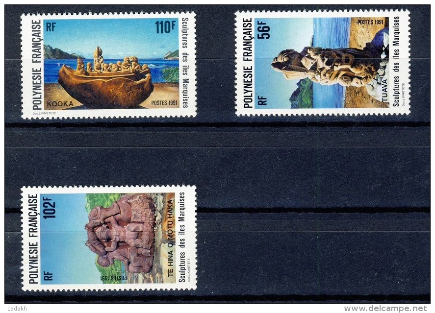 SERIE 3 TIMBRES NEUFS** POLYNESIE 1991 # SCULPTURES DES ILES MARQUISES - Neufs