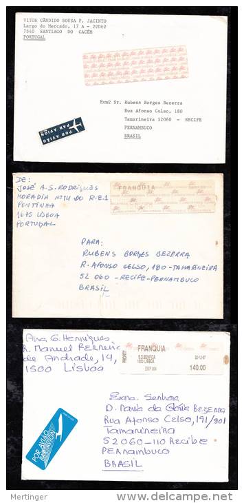 Portugal 1993-97   3 Airmail Cover To Brazil With FRANQUIA Labels - Briefe U. Dokumente