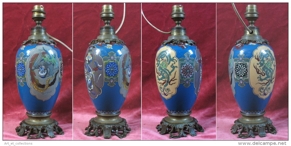 Pied De Lampe En Émaux Cloisonnés Du Japon – Monture Bronze / Époque Napoléon III - Oestliche Kunst