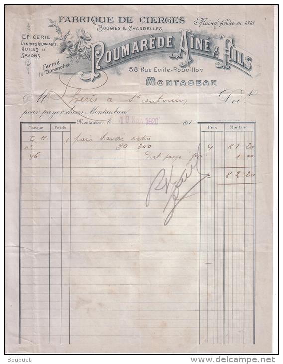 TARN ET GARONNE - MONTAUBAN - FABRIQUE DE CIERGES - BOUGIES ET CHANDELLES - POUMAREDE AINE & FILS - 1920 - Electricité & Gaz