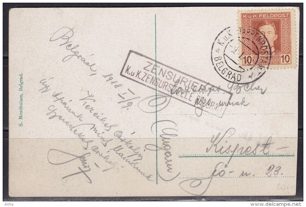 2665. Austria-Hungary, Serbia, K.u.K. Feldpost, 1918, Belgrade, Censored Postcard - Serbie