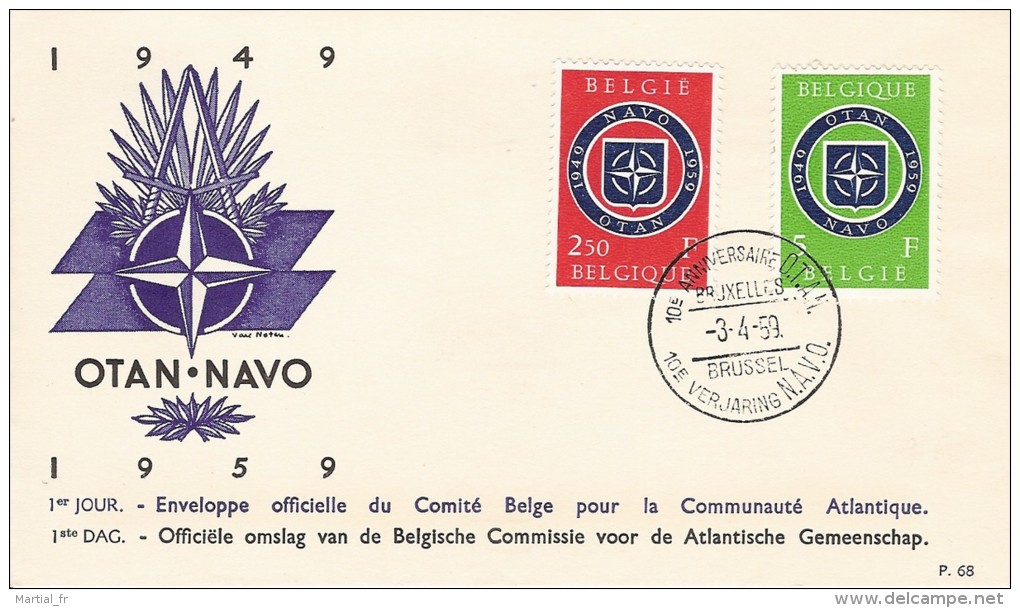 BELGIQUE BELGIE FDC AUSGABETAG ILK GUN ZARFI 1959 ERSTTAG 1 ER JOUR OTAN NAVO N.A.V.O. - OTAN