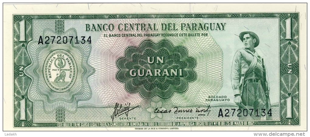 BILLET # PARAGUAY # 1 GUARANI  # 1952 / 1963 # NEUF # PICK 102 B # - Paraguay