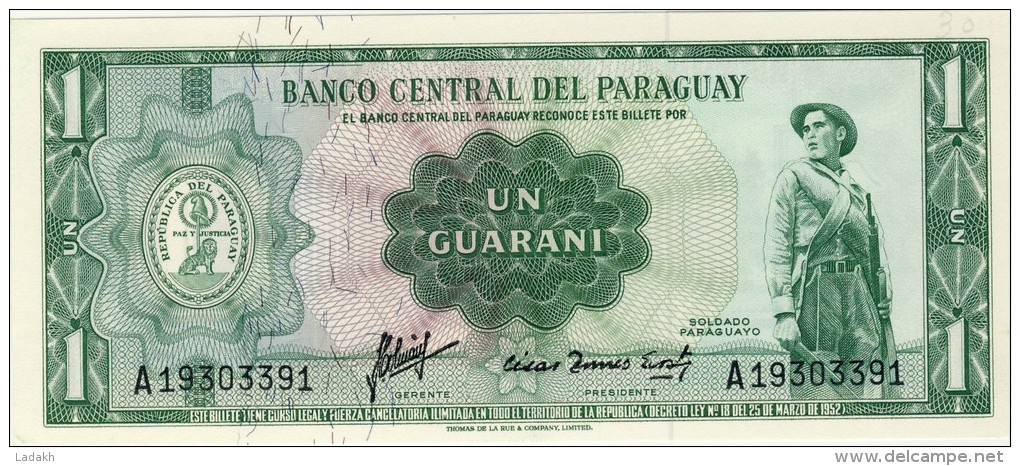 BILLET # PARAGUAY # 1 GUARANI  # 1952 / 1963 # NEUF # PICK 102 A # - Paraguay
