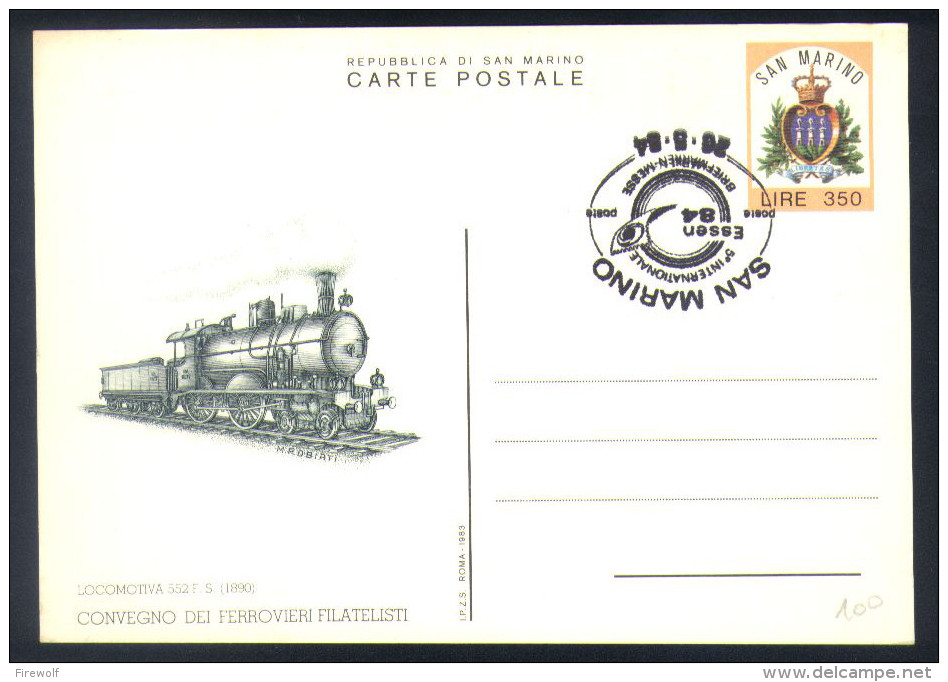 B02 - San Marino - 1983 - Postal Stationery - Steam Locomotive Railways Weapon - Ganzsachen