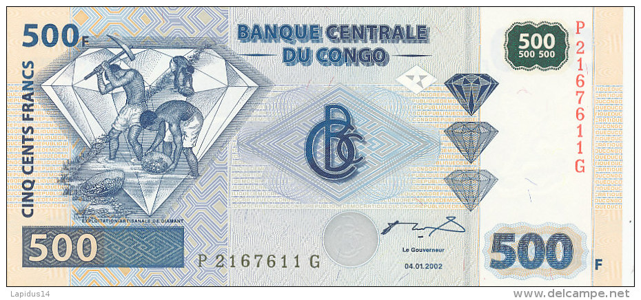 BILLETS  -BANQUE CENTRALE DU CONGO   - 500 FRANCS  4-1-2002 - Repubblica Del Congo (Congo-Brazzaville)