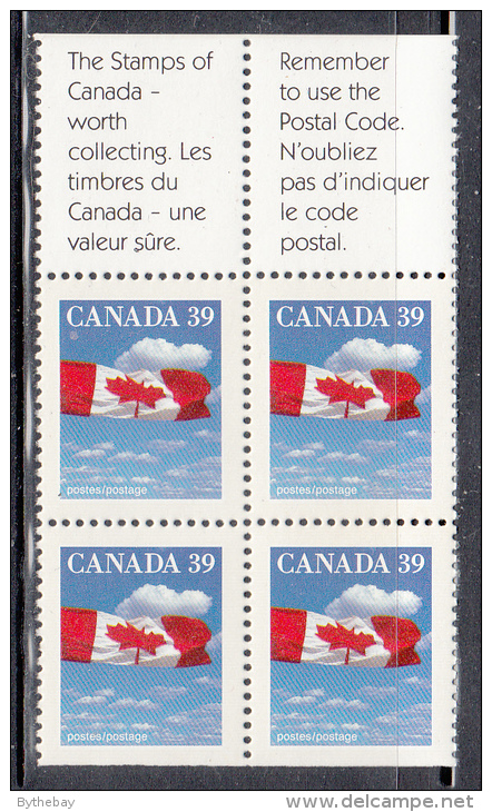 Canada MNH Scott #1166as, #1166asi Block Of 4 39c Canadian Flag Over Clouds With 2 Tabs  Ex BK112 - Timbres Seuls