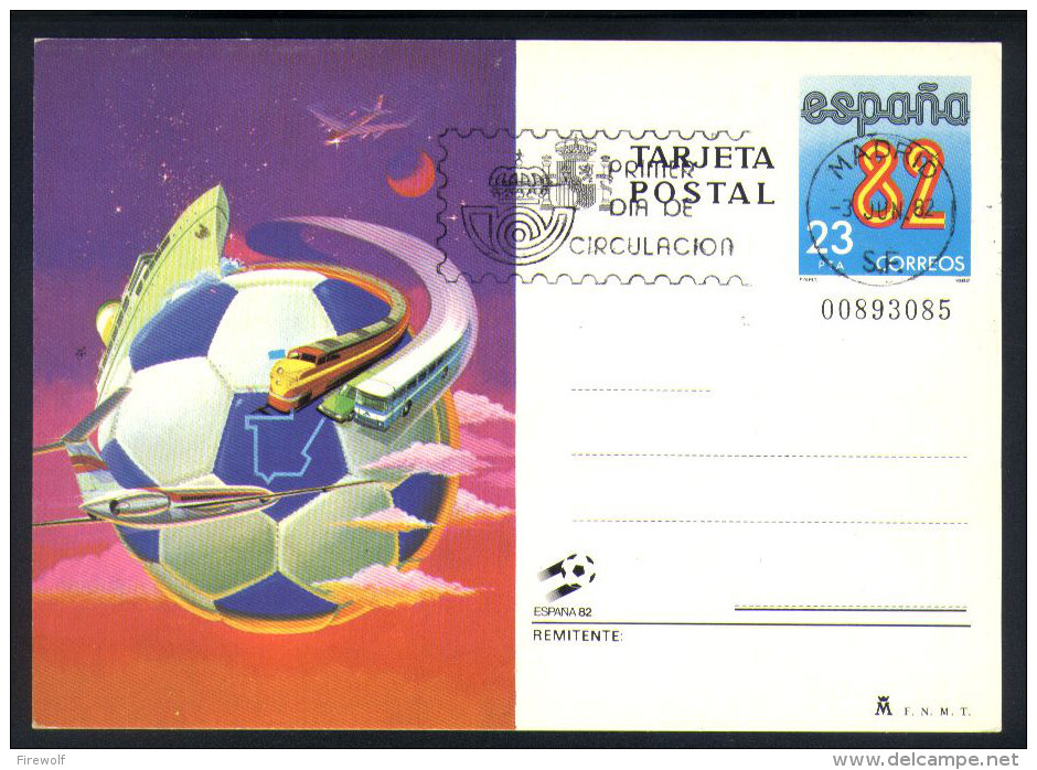 B03 - Spain - 1982 - Postal Stationery - Sports Football Soccer Train Boat Plane Bus Car - 1931-....