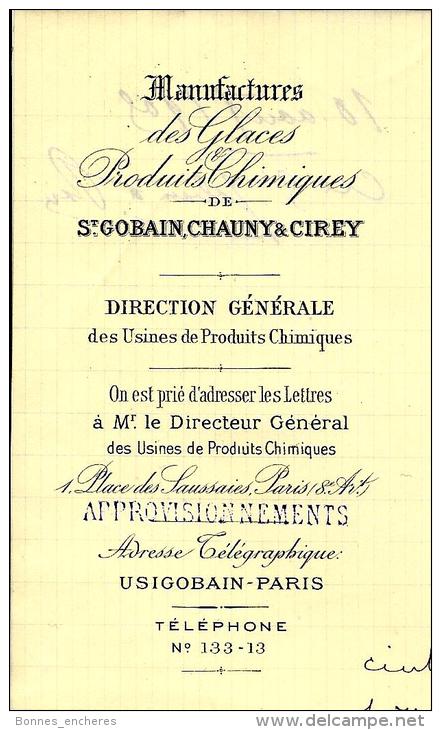 PRODUITS CHIMIQUES SAINT GOBAIN CHAUNY ET CIREY PARIS 1909 A VAIRET BAUDOT AFFRETEMENT PENICHE V. SCANS ET HISTORIQUE - 1900 – 1949