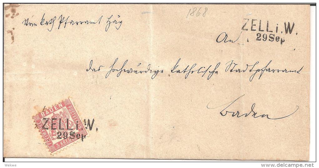 Bad038/ BADEN -  Zell I. W.. Vorphilatelie, Zweizeiler Auf Marke 1868 - Briefe U. Dokumente