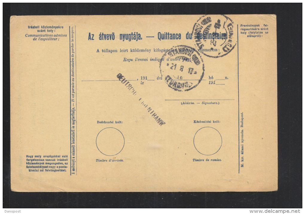 Hungary Parcel Card 1917 To Turkey - Lettres & Documents