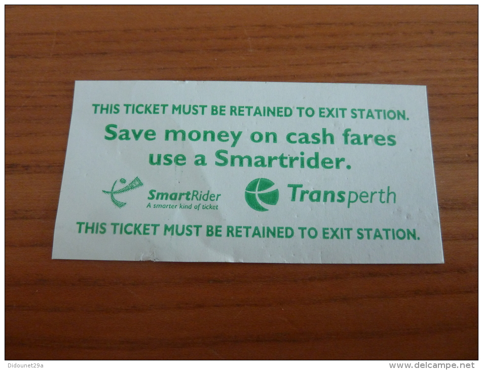 Ticket De Transport (bus, Train Ferry) "Fremantle Stn - Transperth" PERTH - AUSTRALIE - Mundo