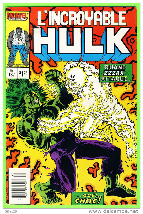 BD, FRANÇAIS - L´INCROYABLE HULK , No 187 - ÉDITIONS HÉRITAGE INC, 1987 - 34 PAGES - - Hulk